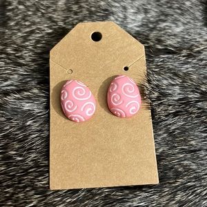 Pastel pink and white Easter, egg earrings, handmade, egg, earrings, plastic